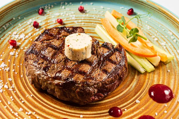 Grilovaný Hovězí Steak Máslovou Solí Pepřem — Stock fotografie