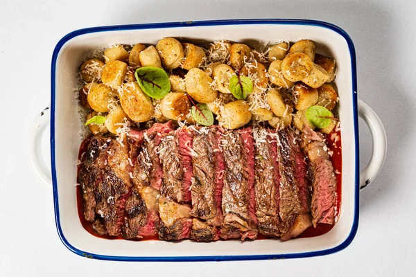 Beef Steak Roasted Potatoes — Stock Photo, Image