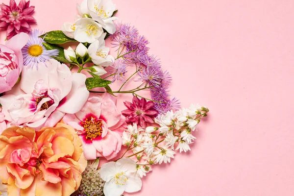 粉色背景上的漂亮花朵 — 图库照片