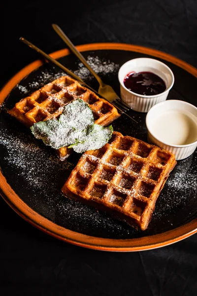 Belgian Waffles Dips Sauce — Stock Photo, Image