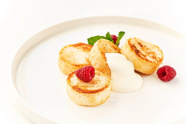 Ricotta Pancakes Sour Cream — Stock Photo, Image
