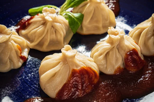 Dumplings Plato Carne Tradicional Cocina Asia Central — Foto de Stock