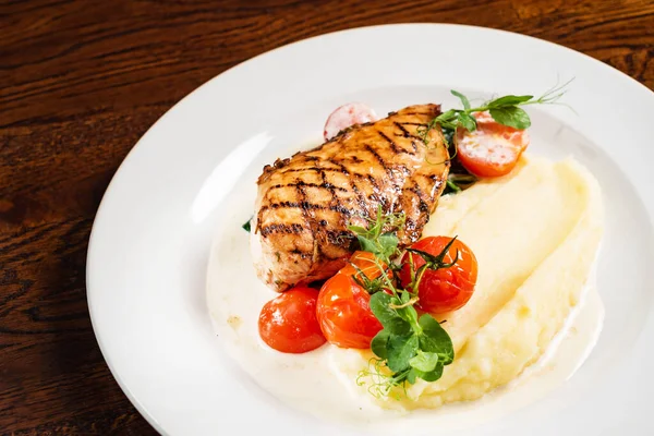 Poitrine Poulet Avec Purée Pommes Terre — Photo