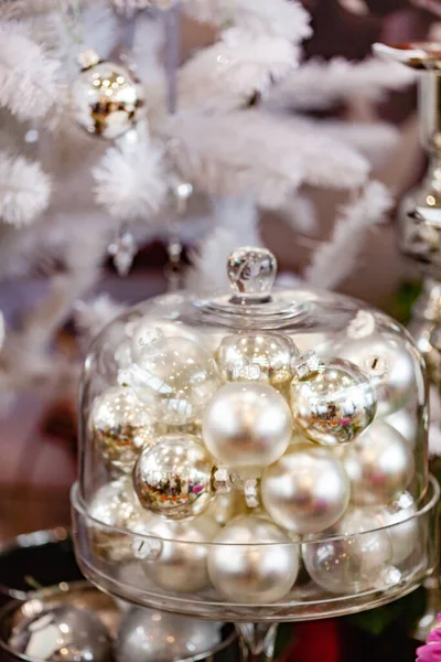 Boules Noël Argent Dans Vase — Photo
