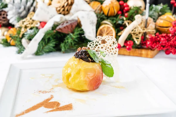 Pomme Cuite Four Sur Table Noël — Photo