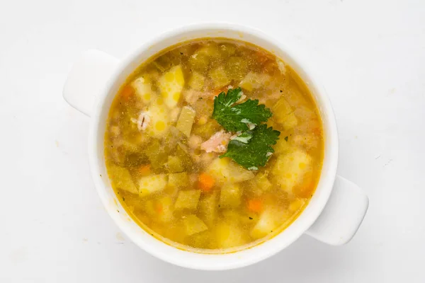 Soupe Poulet Sur Fond Blanc — Photo