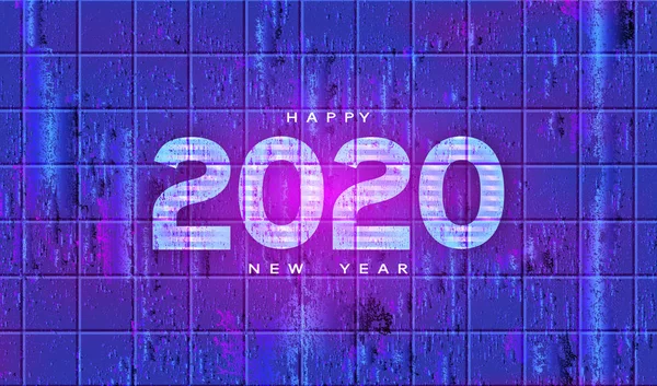 2020 glückliches Jahr neuer Cyberpunk-Hintergrund. — Stockvektor