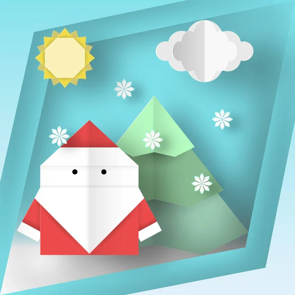 Tarjeta Con Santa Claus Marco Tallado Con Fondo Invierno Esta — Vector de stock