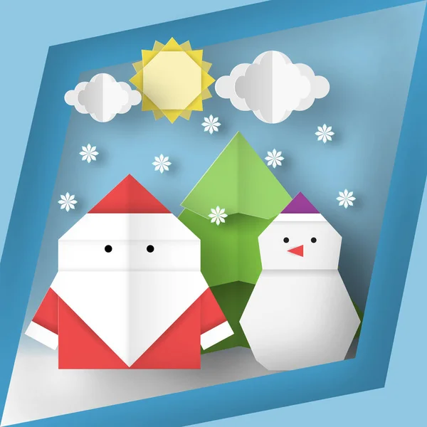 Christmas Greeting Card Paper Santa Claus Snowman Holiday Image Vector — Stock Vector