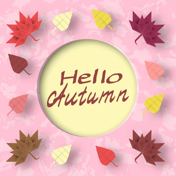 Hello Autumn Paper Greeting Card Crafted Abstract Origami Concept Cut — Stock Vector