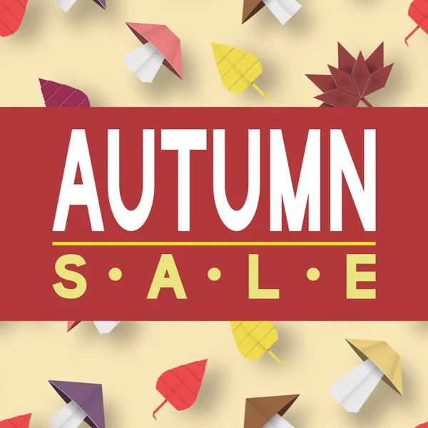 Paper Origami Autumn Sale Discount Card Fall Time Cut Elements — Stock Vector