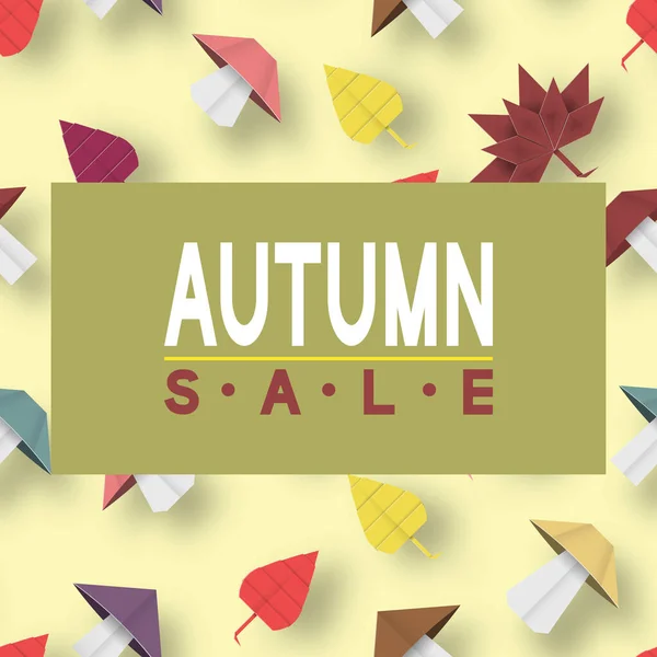 Paper Origami Autumn Sale Discount Card Fall Offer Cut Elements — Stock Vector