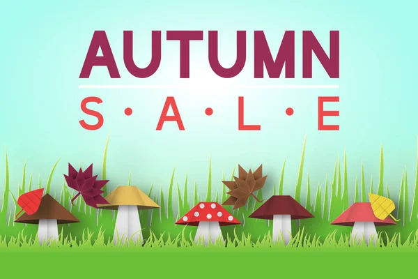 Paper Origami Autumn Sale Discount Card Für Die Herbstsaison Schnittelemente — Stockvektor