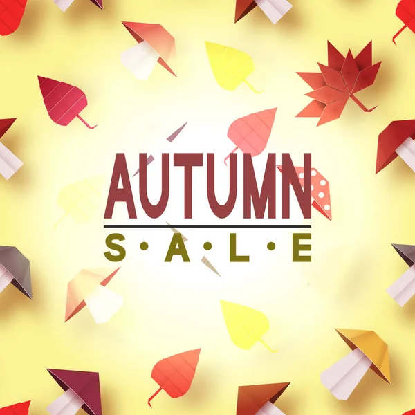 Paper Origami Autumn Sale Discount Card Fall Season Vector Graphics — Stock Vector