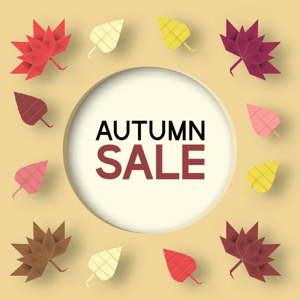 Papier Origami Autumn Sale Discount Card Für Herbst Angebot Papercut — Stockvektor