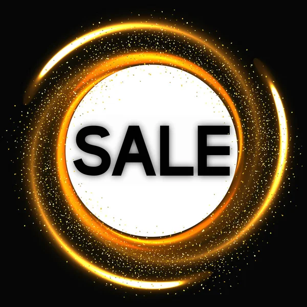 Black Sale Banner Golden Glowing Lights Discount Tag Coupon Big — Stock Vector