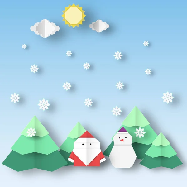 サンタクロースと雪男とクリスマスの風景この画像はベクトルイラストです — ストックベクタ