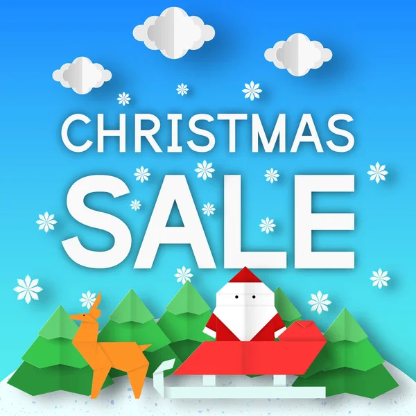 Christmas Sale Fashion Xmas Rebate Banner Origami Landscape Big Offer — Stock Vector