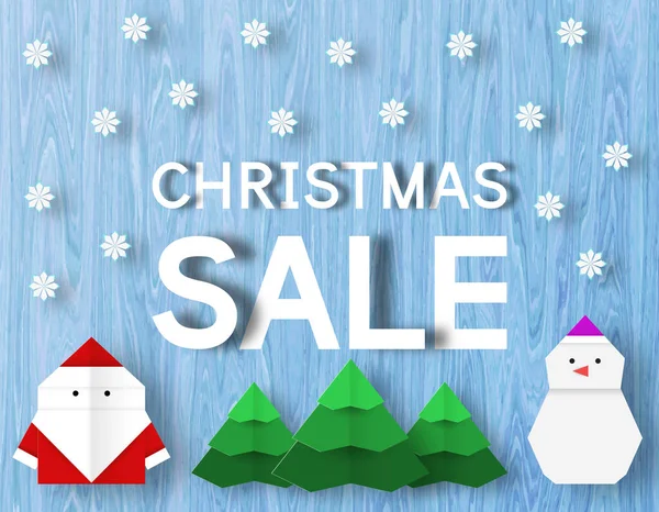 Christmas Sale Vector Text Blue Wooden Plank Paper Santa Claus — Stock Vector