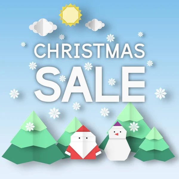 Christmas Sale Papier Hintergrund Weihnachts Rabattbanner Mit Gefalteter Landschaft Für — Stockvektor