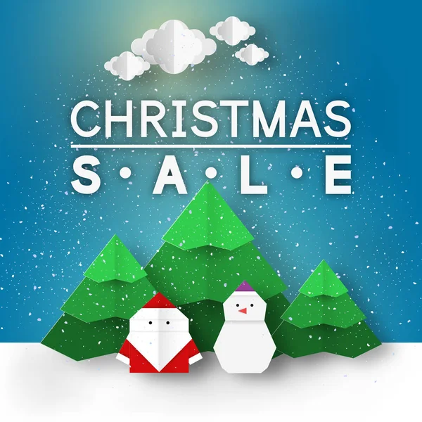 Christmas Sale Paper Banner Xmas Discount Template Origami Landscape Coupon — Stock Vector