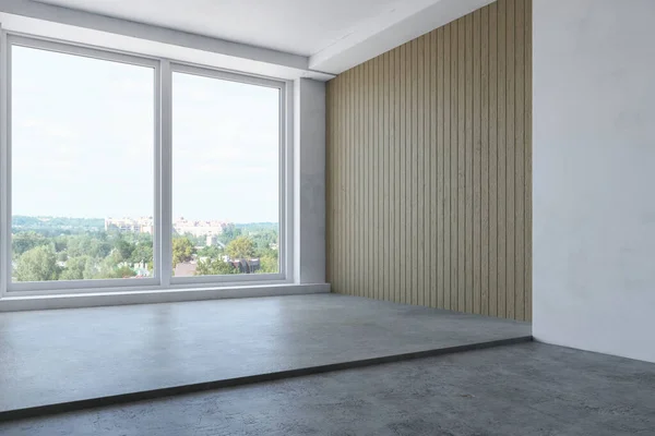 Interiérový Pokoj Oknem Betonovou Podlahou Jednoduchý Apartmán Minimalistický Moderní Vnitřní — Stock fotografie