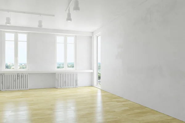 Interior Moderno Sala Brilhante Com Parede Suja Velha Piso Madeira — Fotografia de Stock