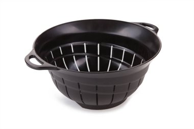 Black plastic colander isolated on white background. clipart