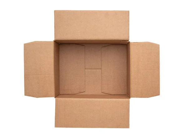 Open Cardboard Box Isolated White Background Top View — Stock Photo, Image