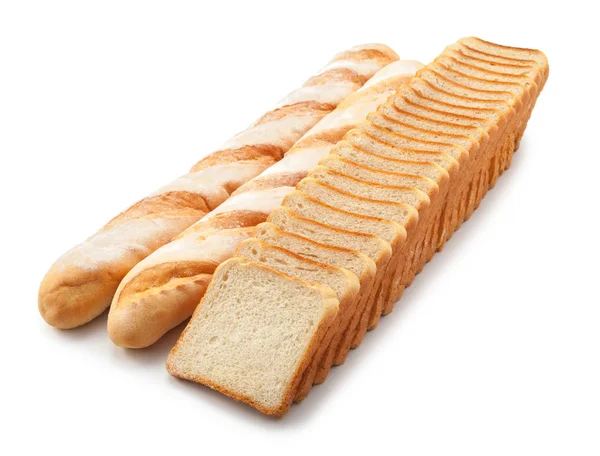 Разнообразные Хлеба Изолированы Белом Фоне — стоковое фото