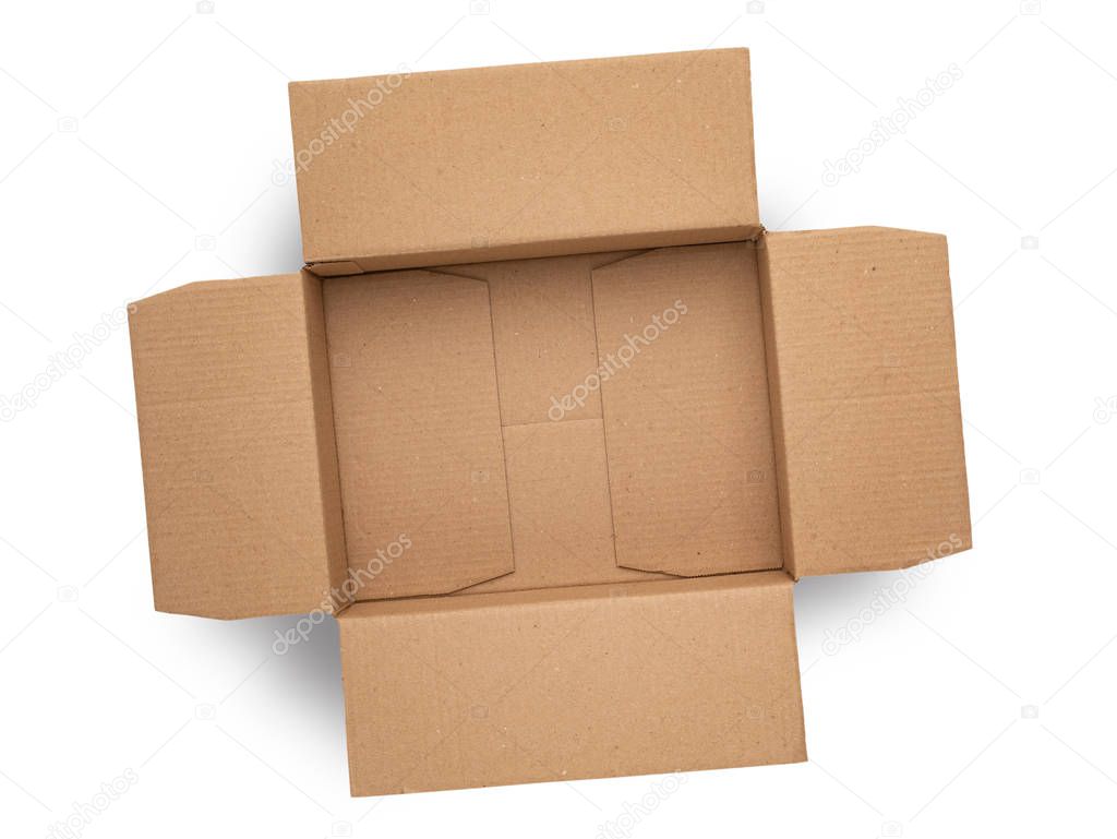 empty cardboard box on top isolated on white