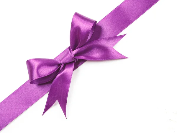 Purple Satin Ribbon Bow Cut Out Isolated White Background — Stock Photo, Image