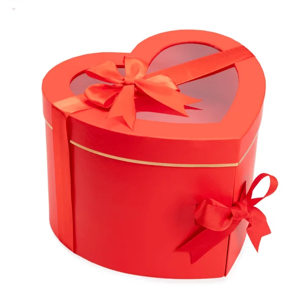 心形红色盒子隔离在白色 礼品概念 — 图库照片