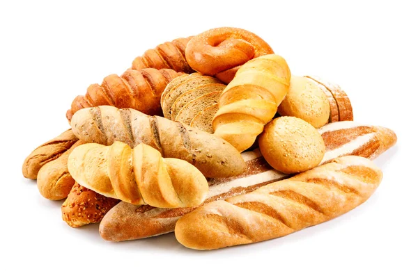 Assorted breads isolated on a white background. — Stock Photo, Image