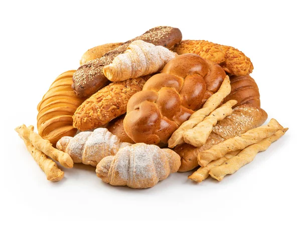 Assorted breads isolated on a white background — Stock Photo, Image