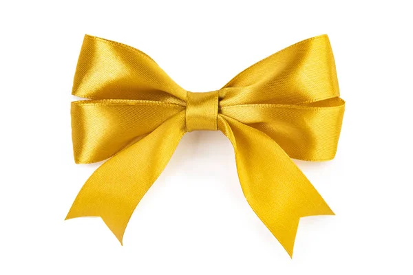 Golden yellow satin bow on white background. — Stock Photo, Image