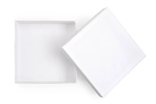 Порожня біла коробка ізольована на білому тлі — стокове фото