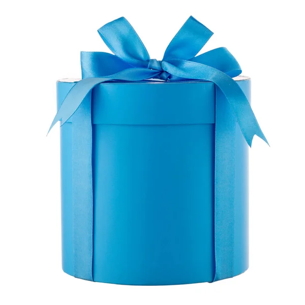 Blue Gift Box Ribbon Bow Isolated White Background — Stock Photo, Image
