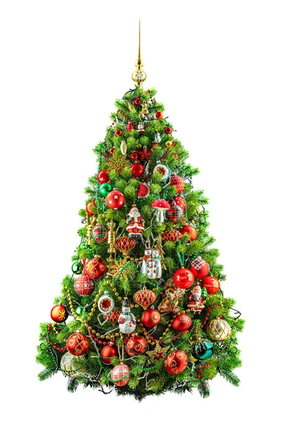 Árvore Natal Com Bolas Isoladas Fundo Branco — Fotografia de Stock