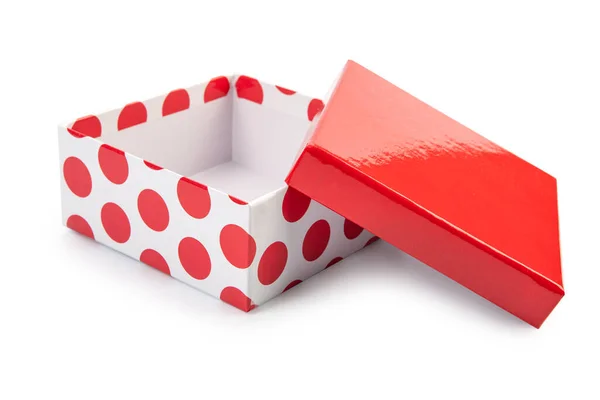 Open White Gift Box Red Polka Dots Isolated White Background — Stock Photo, Image