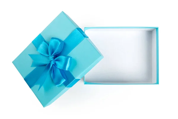 Caixa Presentes Azul Aberto Isolado Fundo Branco — Fotografia de Stock