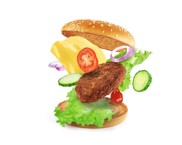 Burger Ingredienser Isolerad Vit Bakgrund — Stockfoto