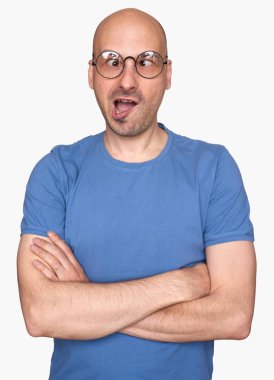 Komik adam olun yüzler. tuhaf adam beyaz izole