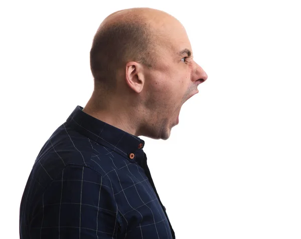 Perfil Retrato Homem Gritando Isolado Branco — Fotografia de Stock