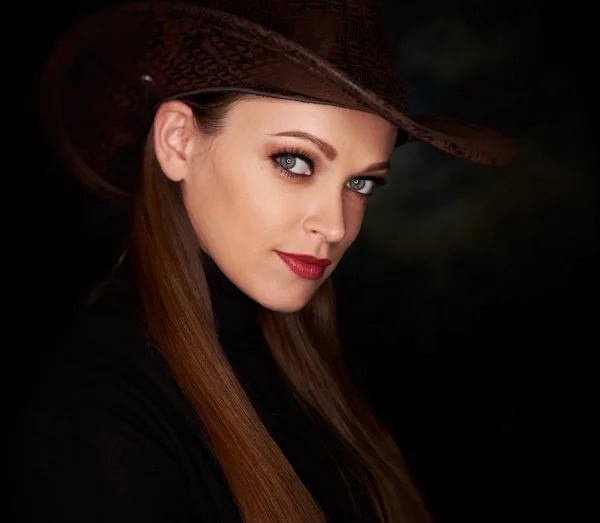 Mooi Meisje Cowboy Hoed Studio Portret Van Mooie Vrouw — Stockfoto