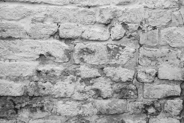 Fundo Parede Tijolo Branco Rachado Envelhecido Velha Textura Pedra Resistida — Fotografia de Stock