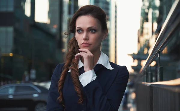 Business Woman Thinking Looking Away City Street — Stock Photo, Image