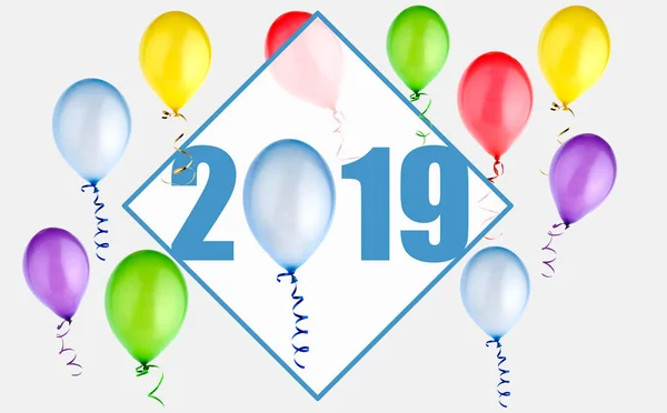 2019 Yeni Yıl Çizim Balonlar Metin Ile — Stok fotoğraf