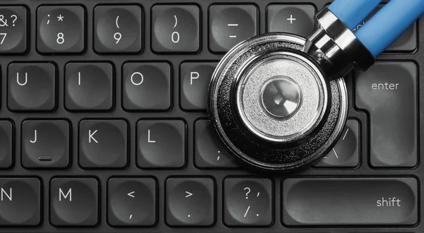 Stethoscope Computer Keyboard Close Top View Virus Protection Concept — Stock Photo, Image