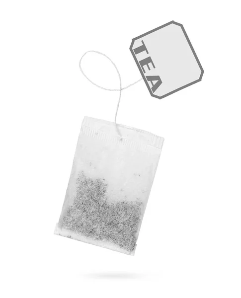 Teabag Avec Étiquette Isolée Sur Blanc Sac Thé Avec Chemin — Photo